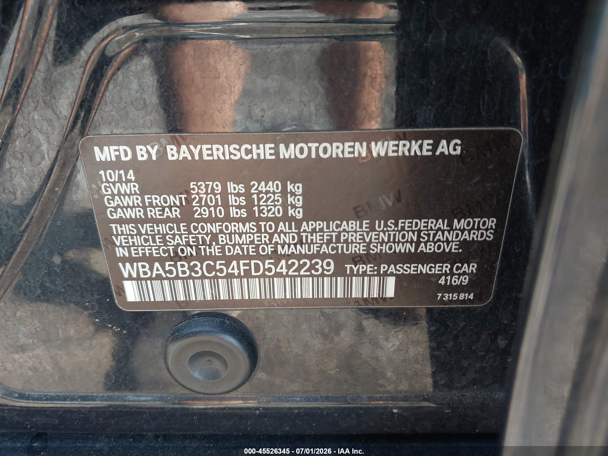 2015 Bmw 535i Xdrive Black vin: WBA5B3C54FD542239