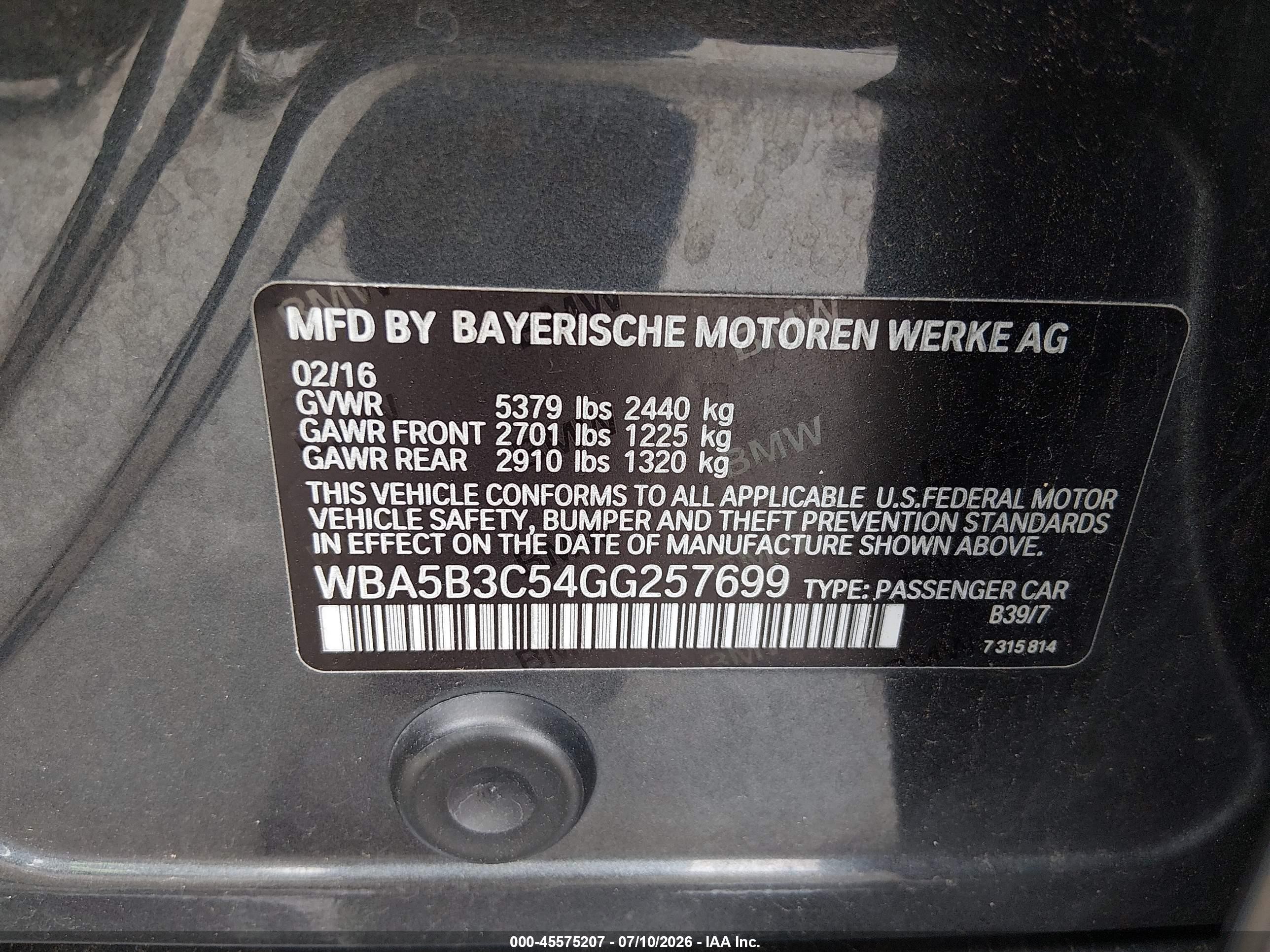 2016 Bmw 535i Xdrive Gray vin: WBA5B3C54GG257699
