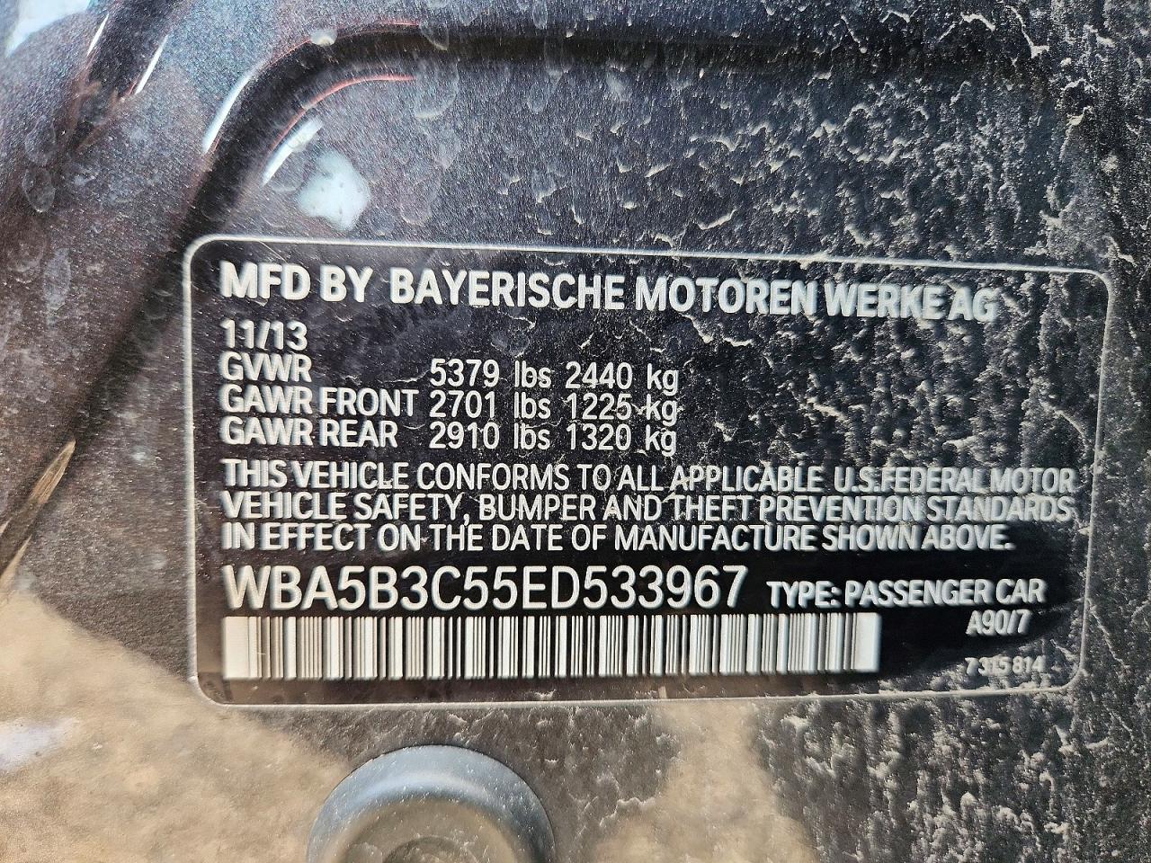 2014 Bmw 535 Xi Black vin: WBA5B3C55ED533967