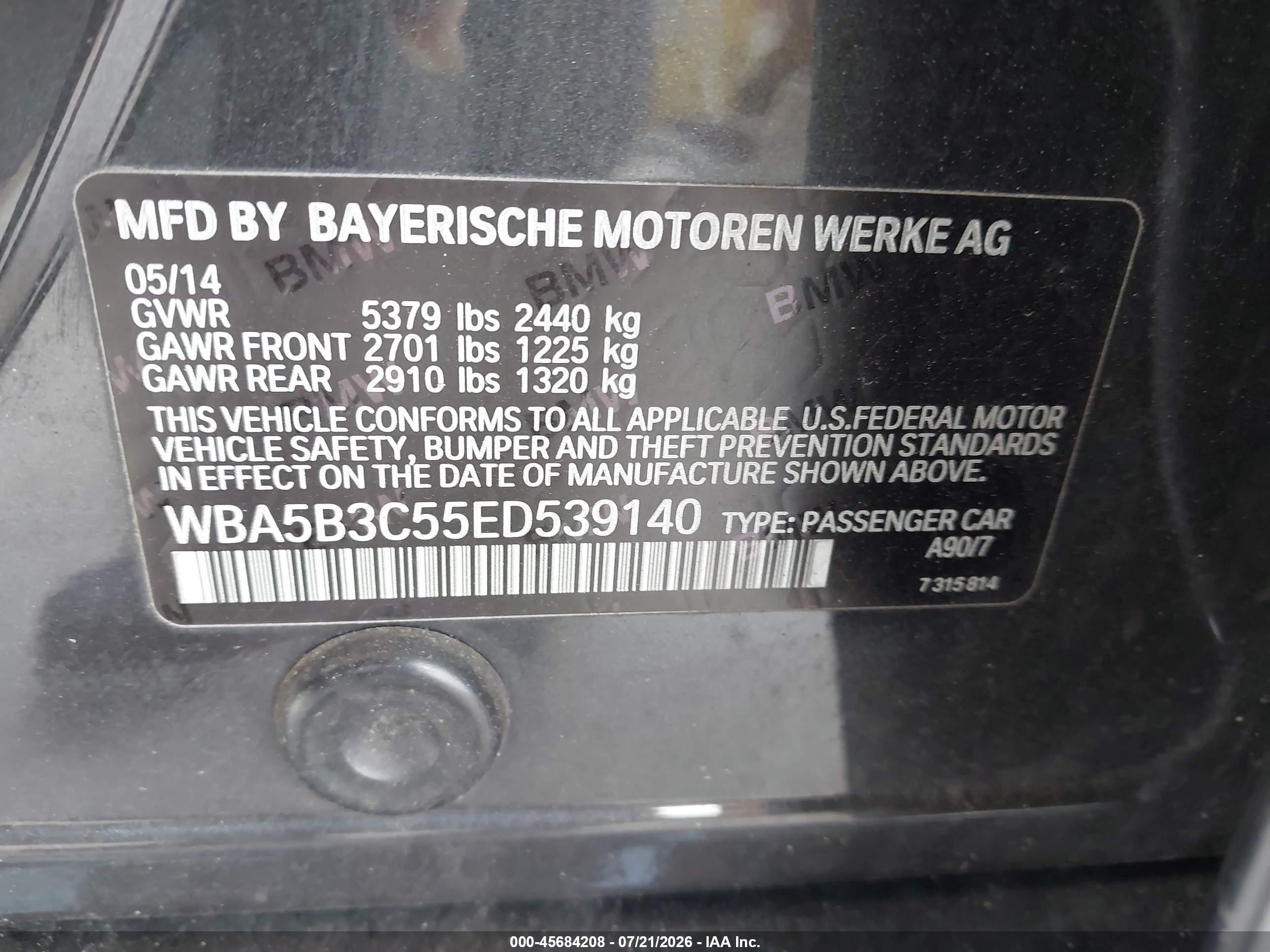 2014 Bmw 535i Xdrive Gray vin: WBA5B3C55ED539140