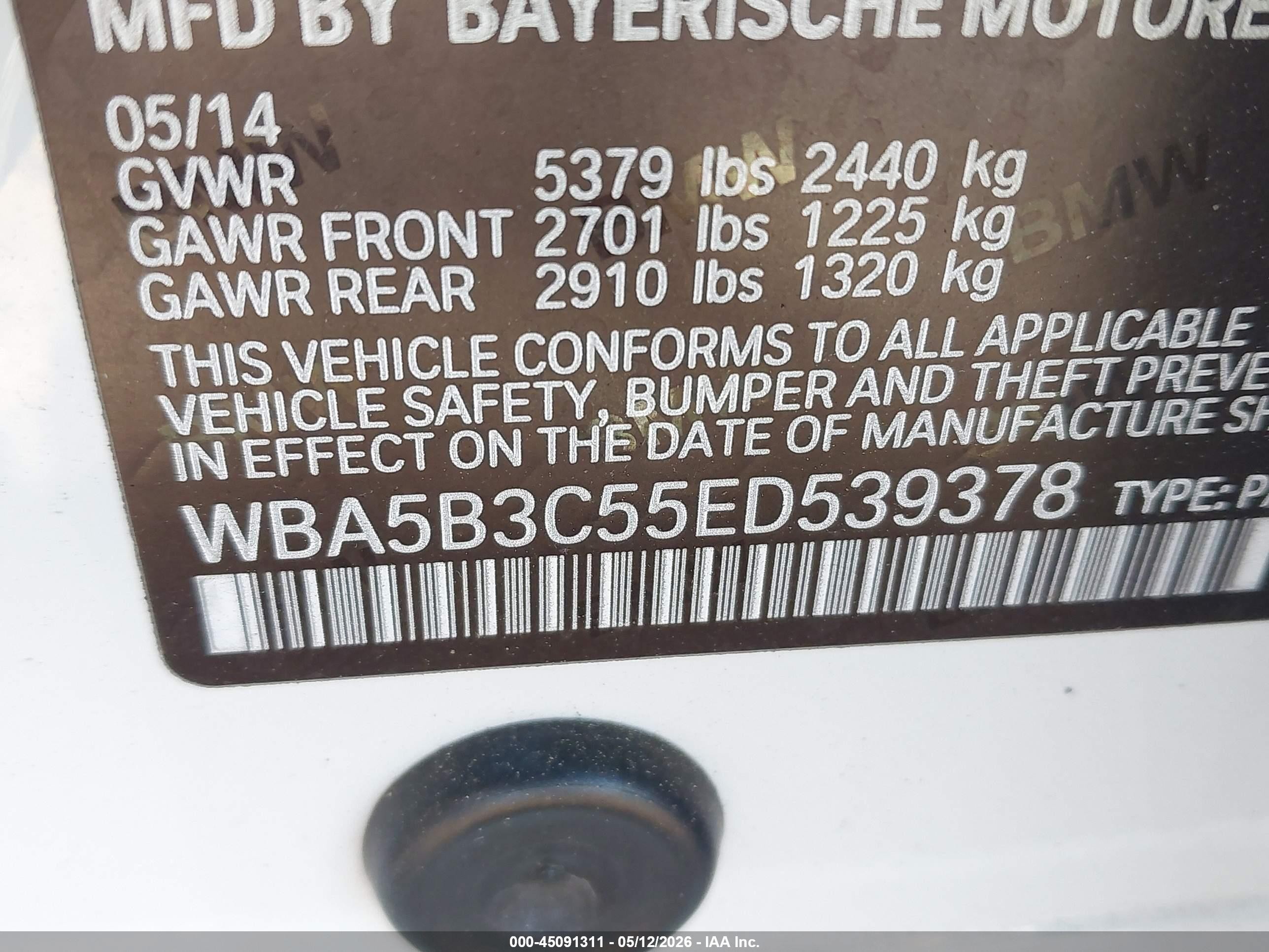 2014 Bmw 535i Xdrive White vin: WBA5B3C55ED539378