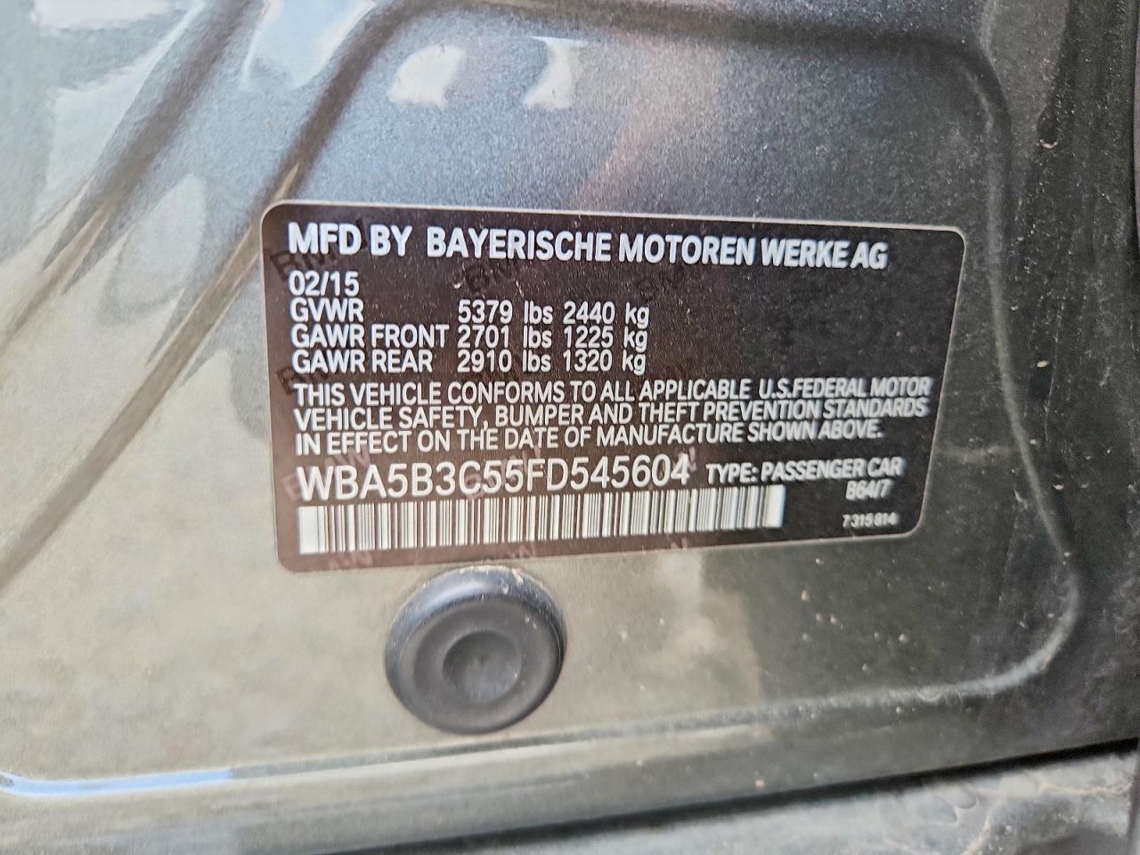 2015 Bmw 535 Xi Gray vin: WBA5B3C55FD545604