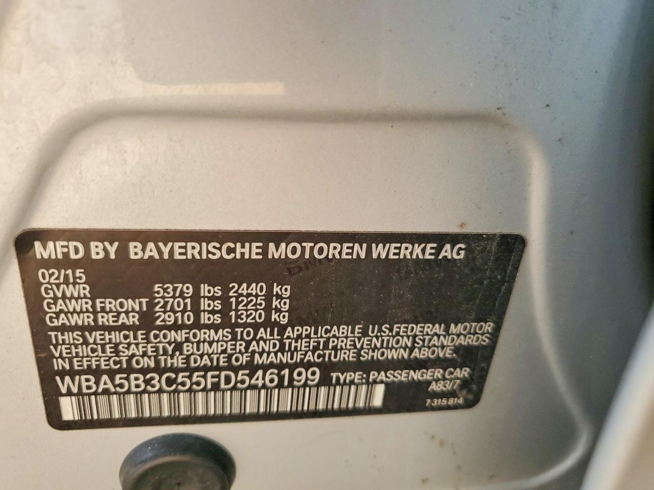 2015 Bmw 535 Xi Silver vin: WBA5B3C55FD546199