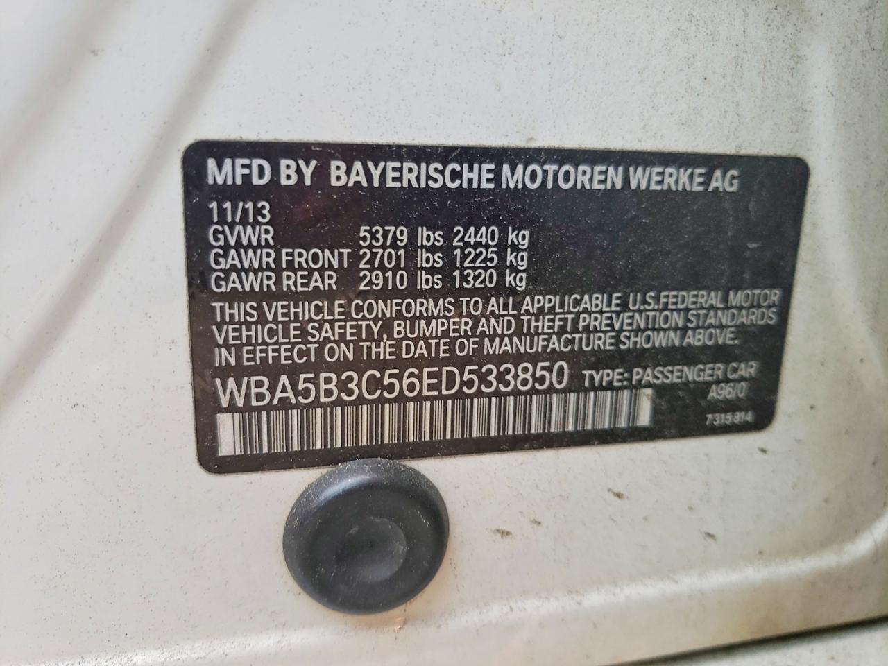 2014 Bmw 535 Xi White vin: WBA5B3C56ED533850