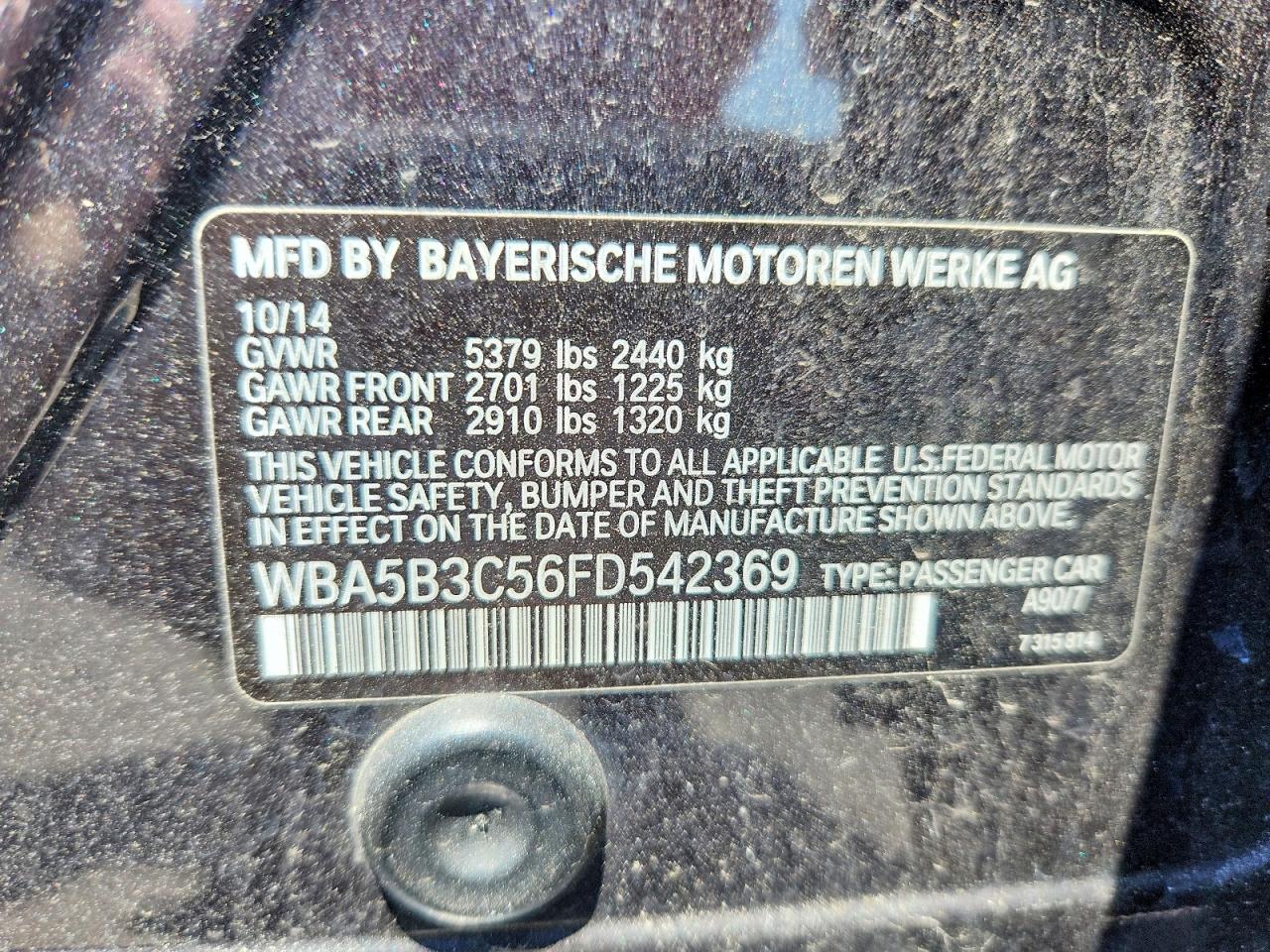 2015 Bmw 535 Xi Black vin: WBA5B3C56FD542369