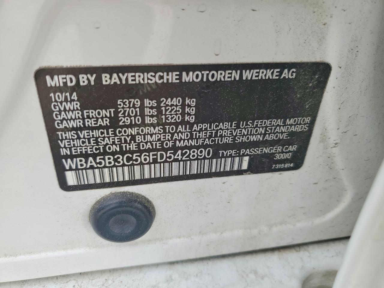 2015 Bmw 535 Xi White vin: WBA5B3C56FD542890