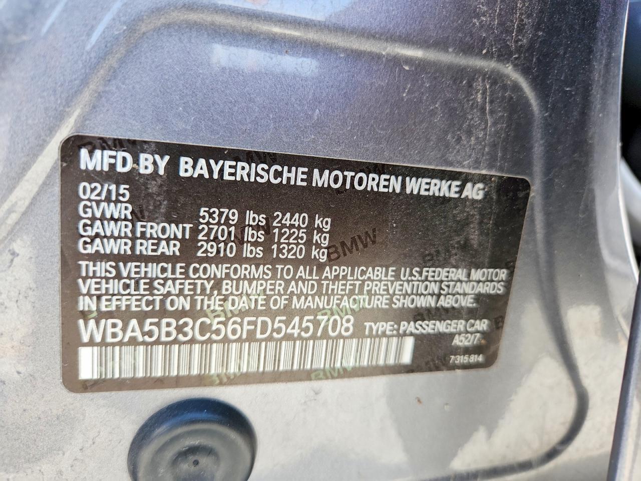 2015 Bmw 535 Xi Silver vin: WBA5B3C56FD545708