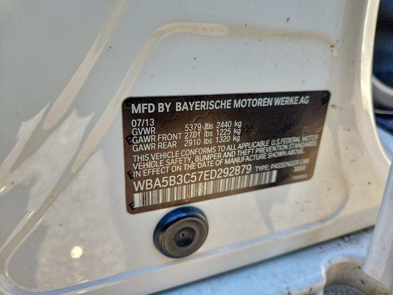 2014 Bmw 535 Xi White vin: WBA5B3C57ED292879