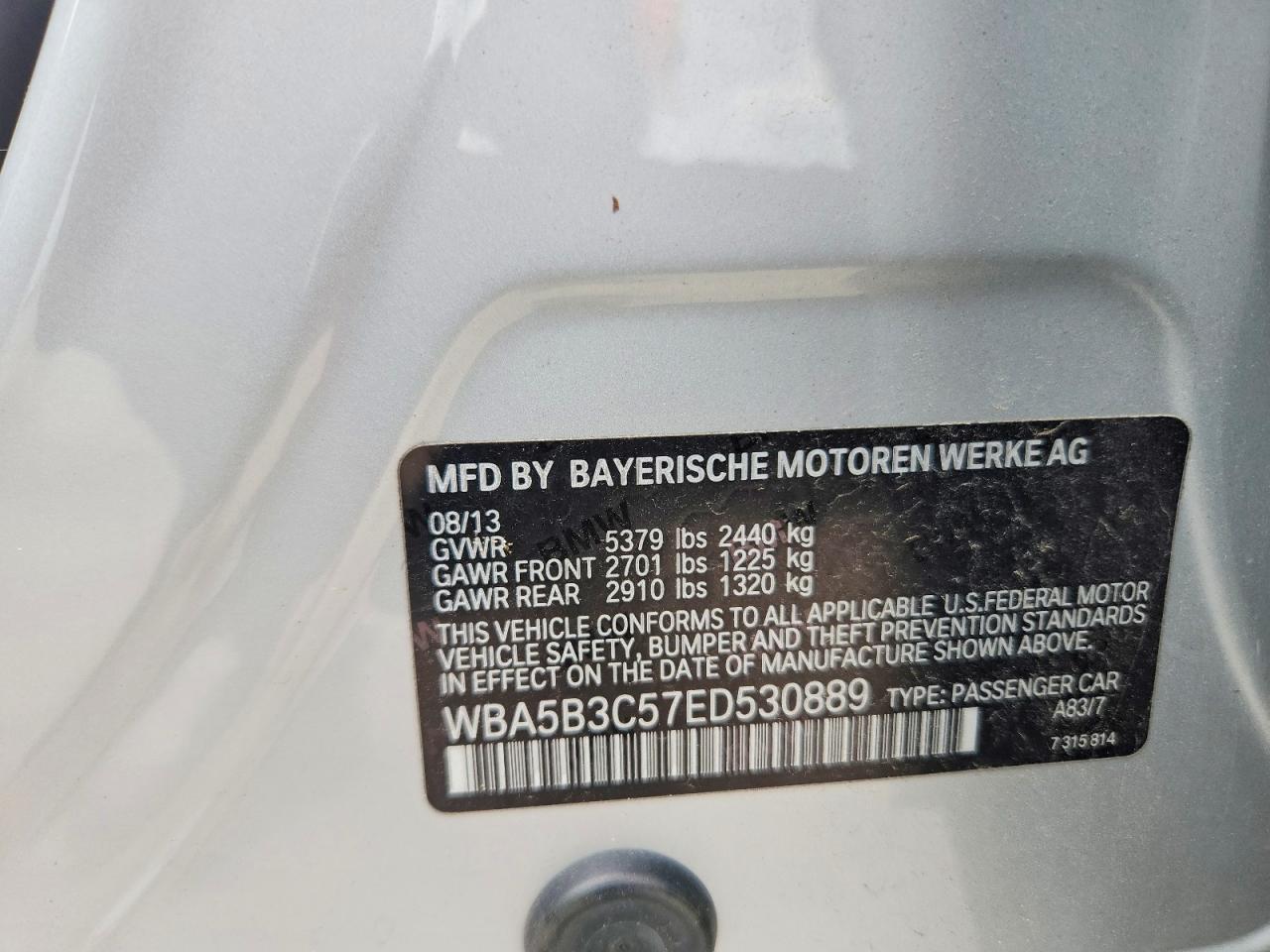 2014 Bmw 535 Xi Серебряный vin: WBA5B3C57ED530889