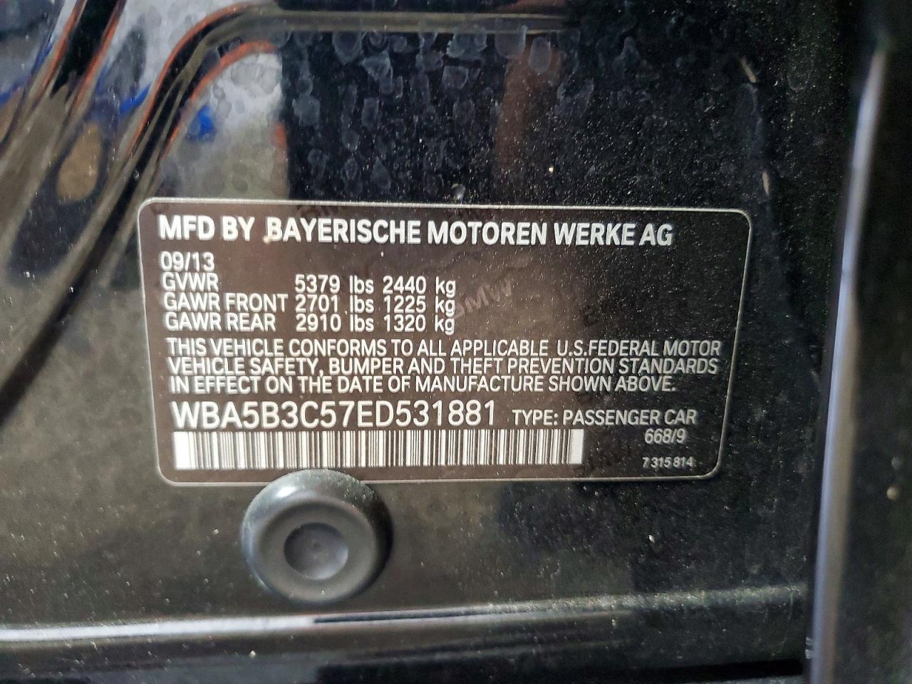 2014 Bmw 535 Xi Black vin: WBA5B3C57ED531881