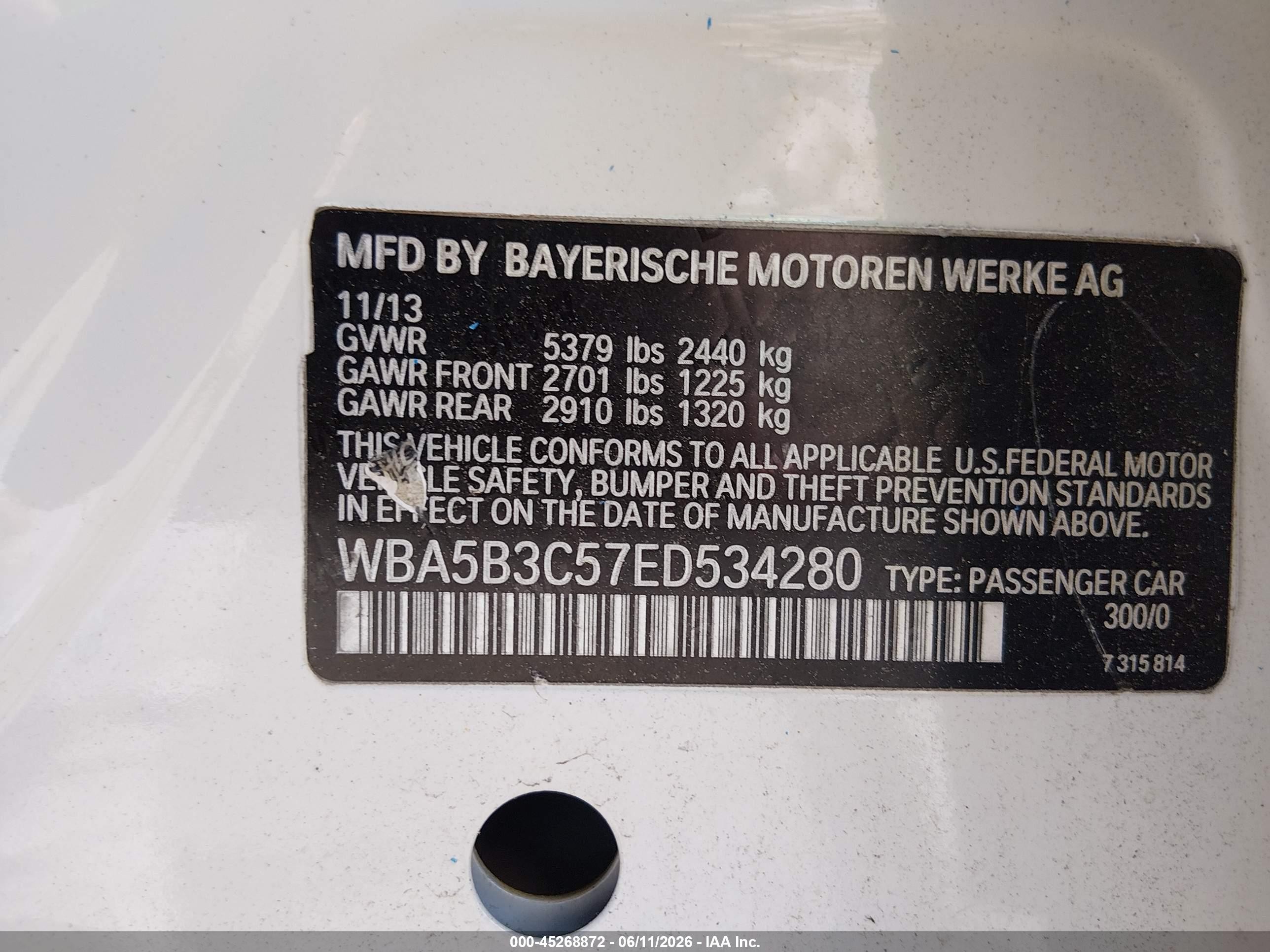 2014 Bmw 535i Xdrive White vin: WBA5B3C57ED534280