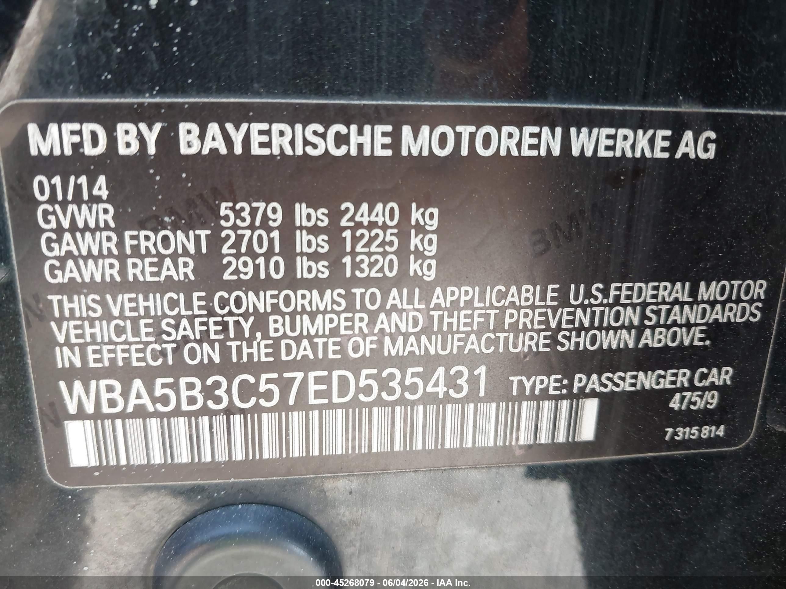 2014 Bmw 535i Xdrive Black vin: WBA5B3C57ED535431