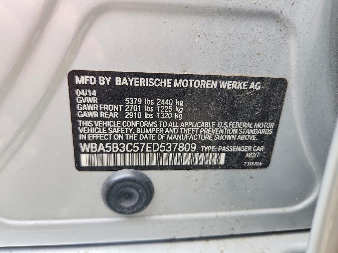 2014 Bmw 535 Xi Silver vin: WBA5B3C57ED537809