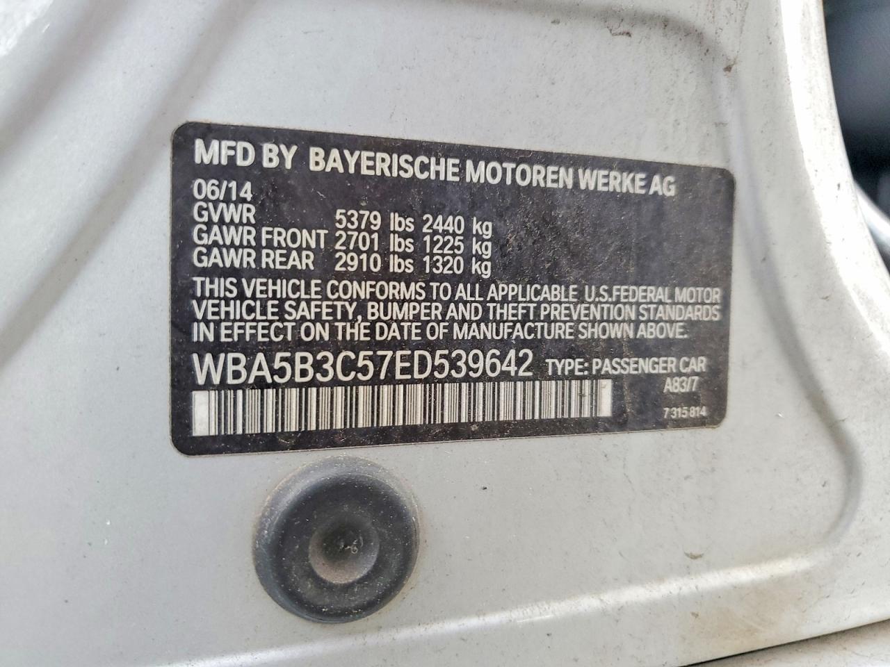 2014 Bmw 535 Xi Silver vin: WBA5B3C57ED539642