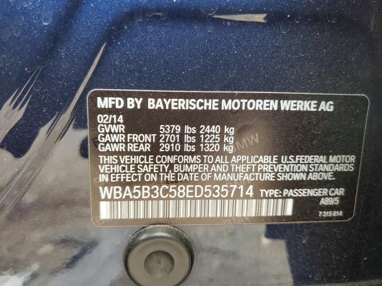 2014 Bmw 535 Xi Blue vin: WBA5B3C58ED535714