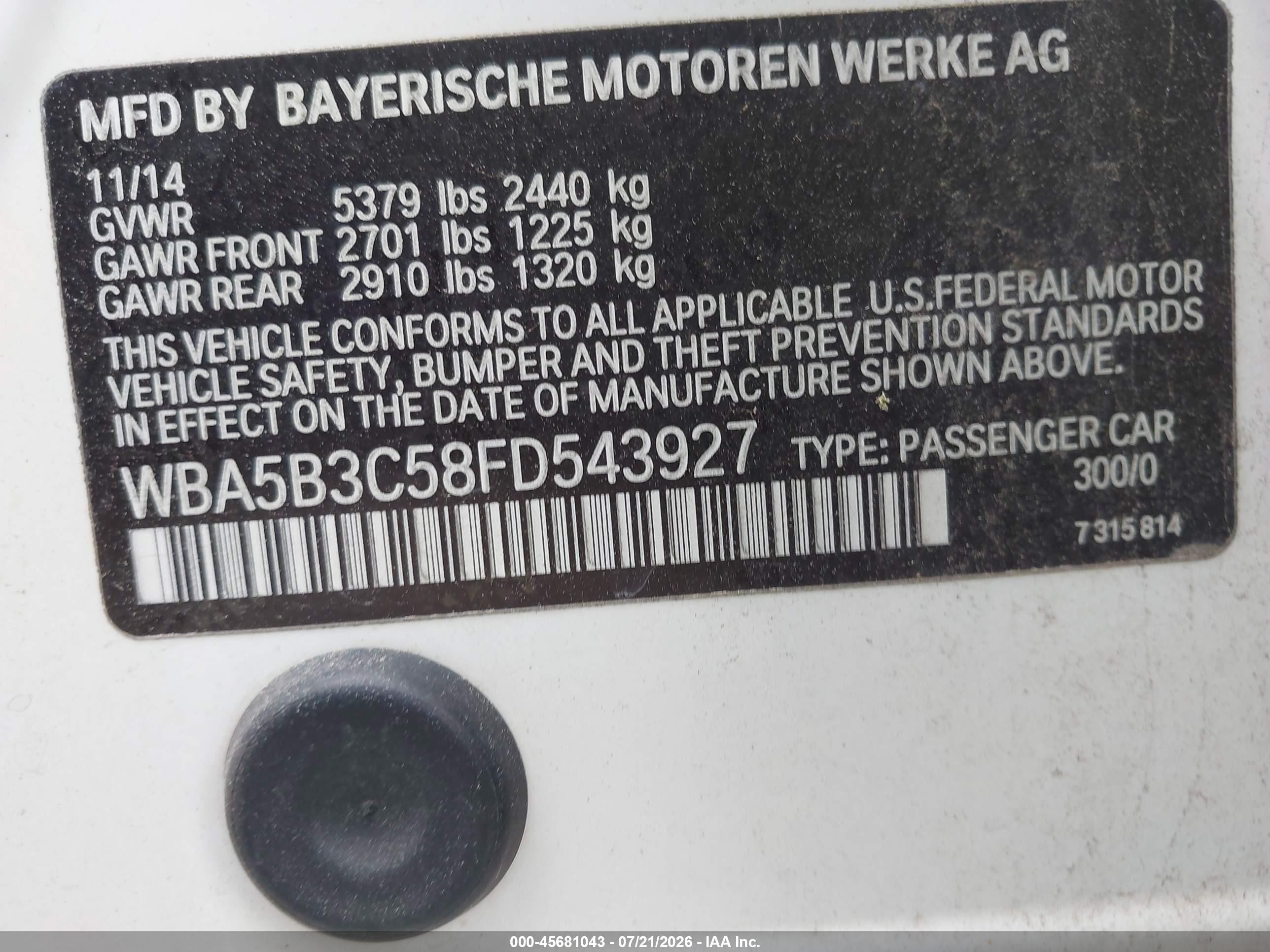 2015 Bmw 535i Xdrive White vin: WBA5B3C58FD543927