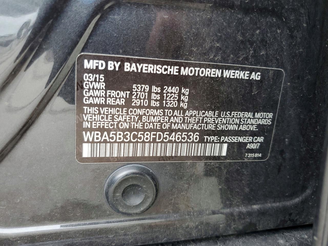 2015 Bmw 535 Xi Gray vin: WBA5B3C58FD546536