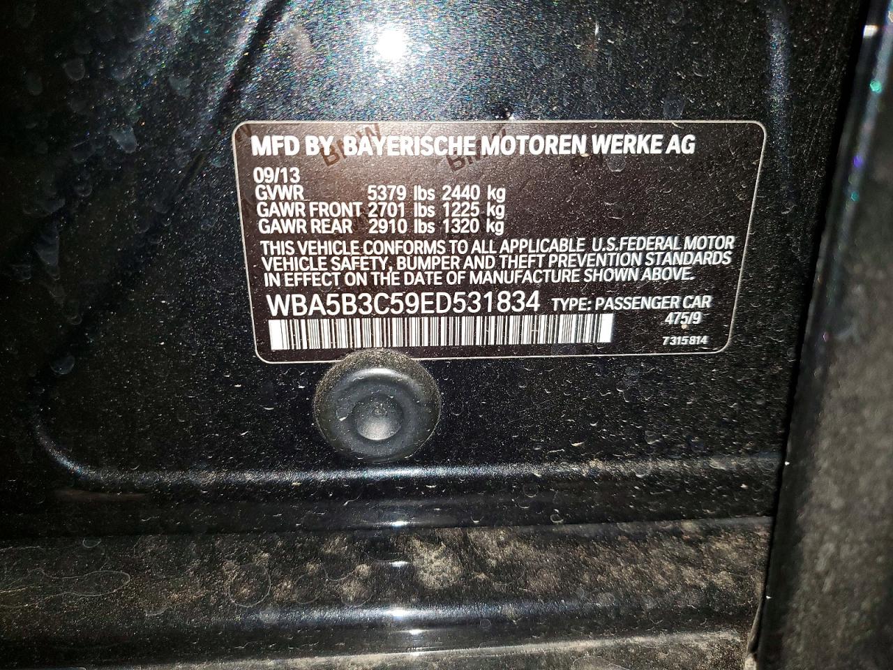 2014 Bmw 535 Xi Gray vin: WBA5B3C59ED531834
