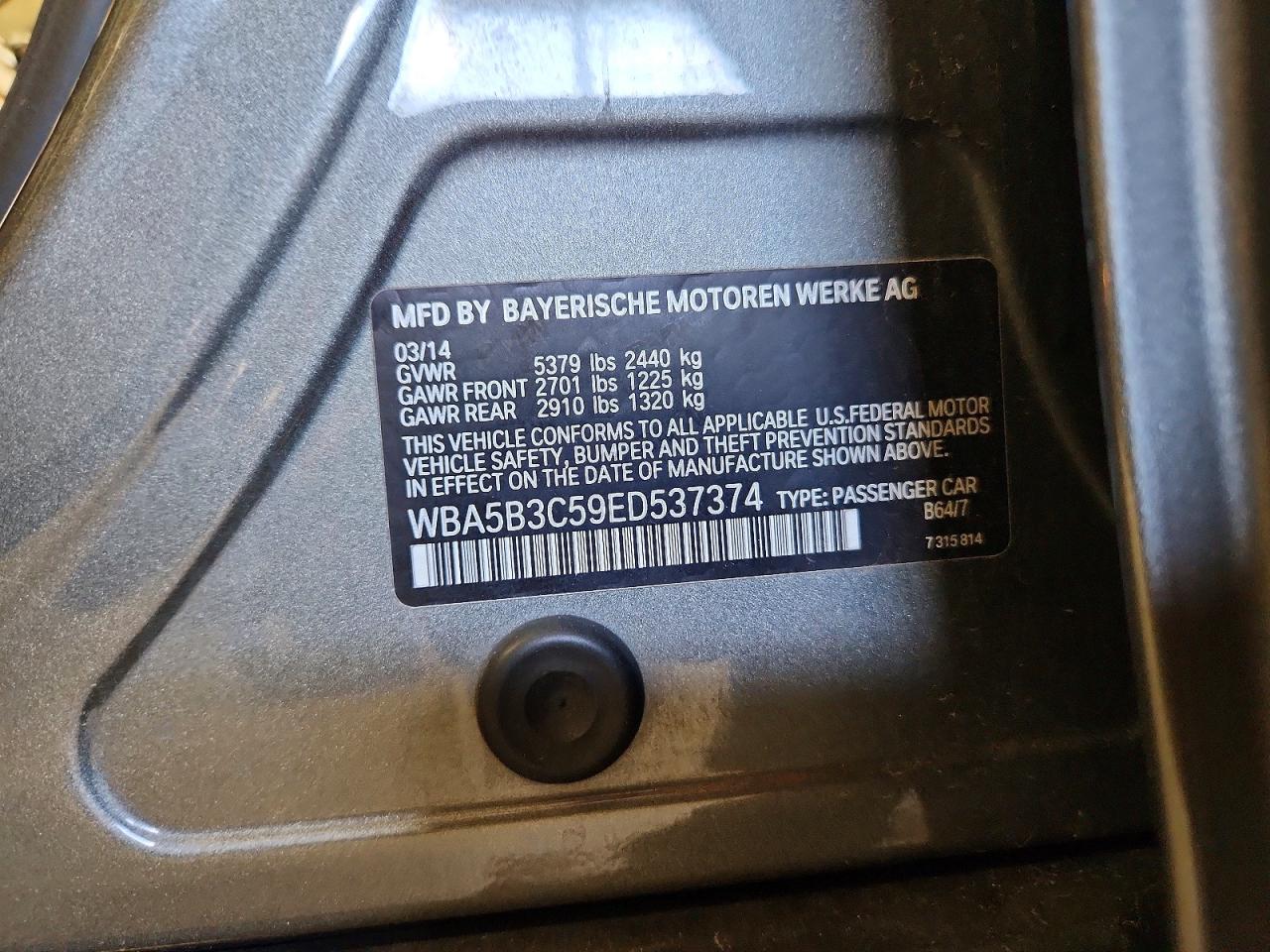 2014 Bmw 535 Xi Серый vin: WBA5B3C59ED537374