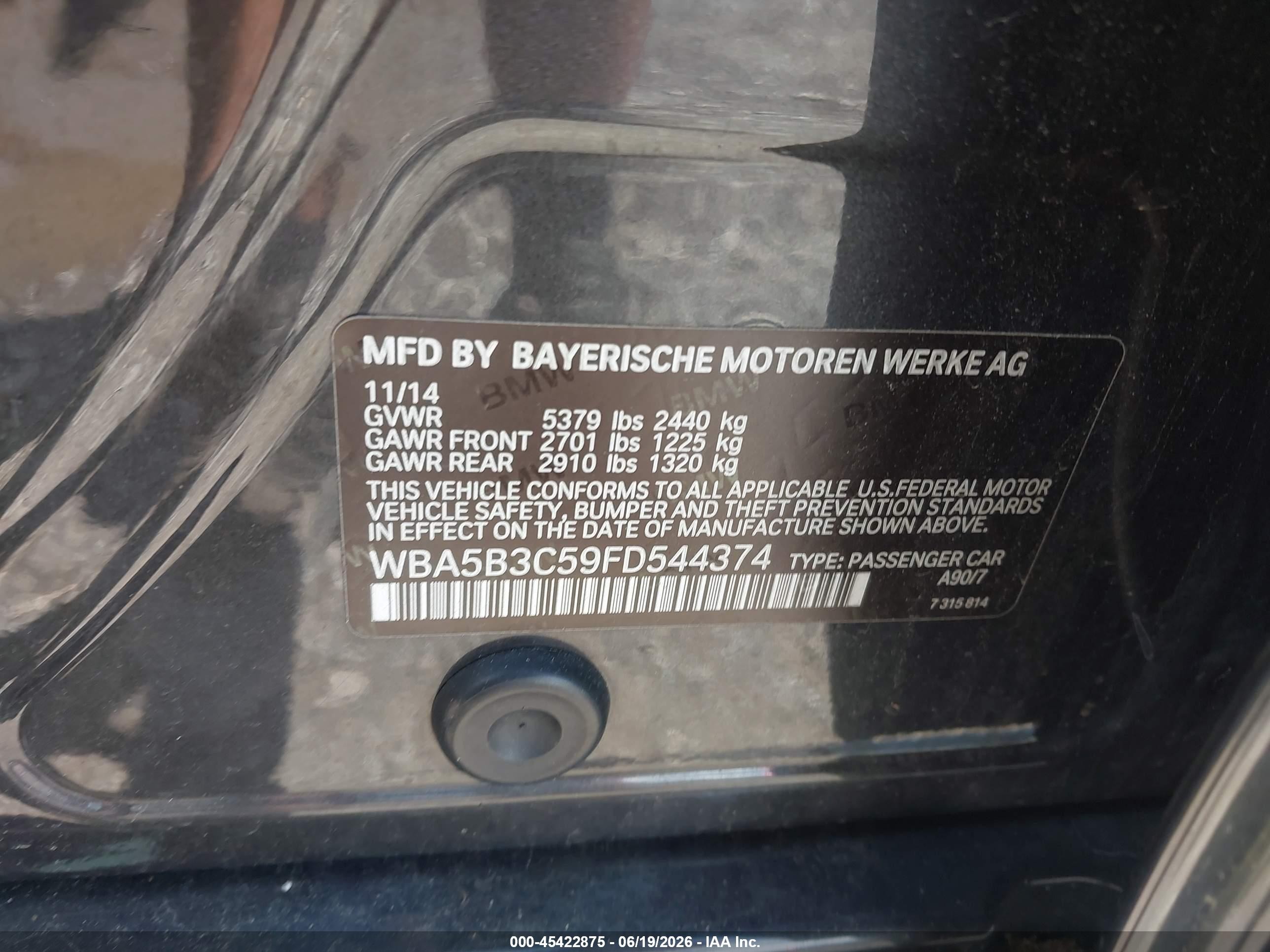 2015 Bmw 535i Xdrive Gray vin: WBA5B3C59FD544374