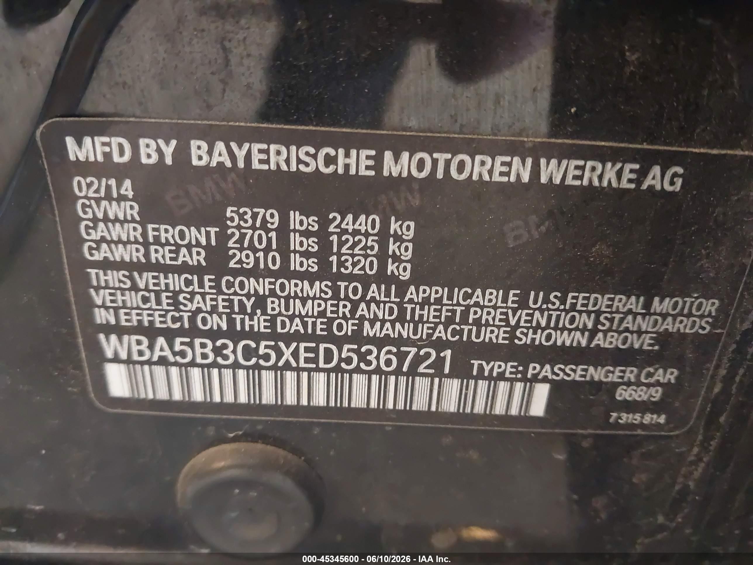2014 Bmw 535i Xdrive Black vin: WBA5B3C5XED536721