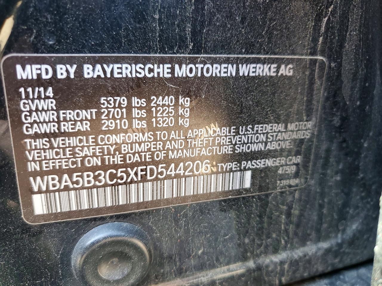 2015 Bmw 535 Xi Black vin: WBA5B3C5XFD544206