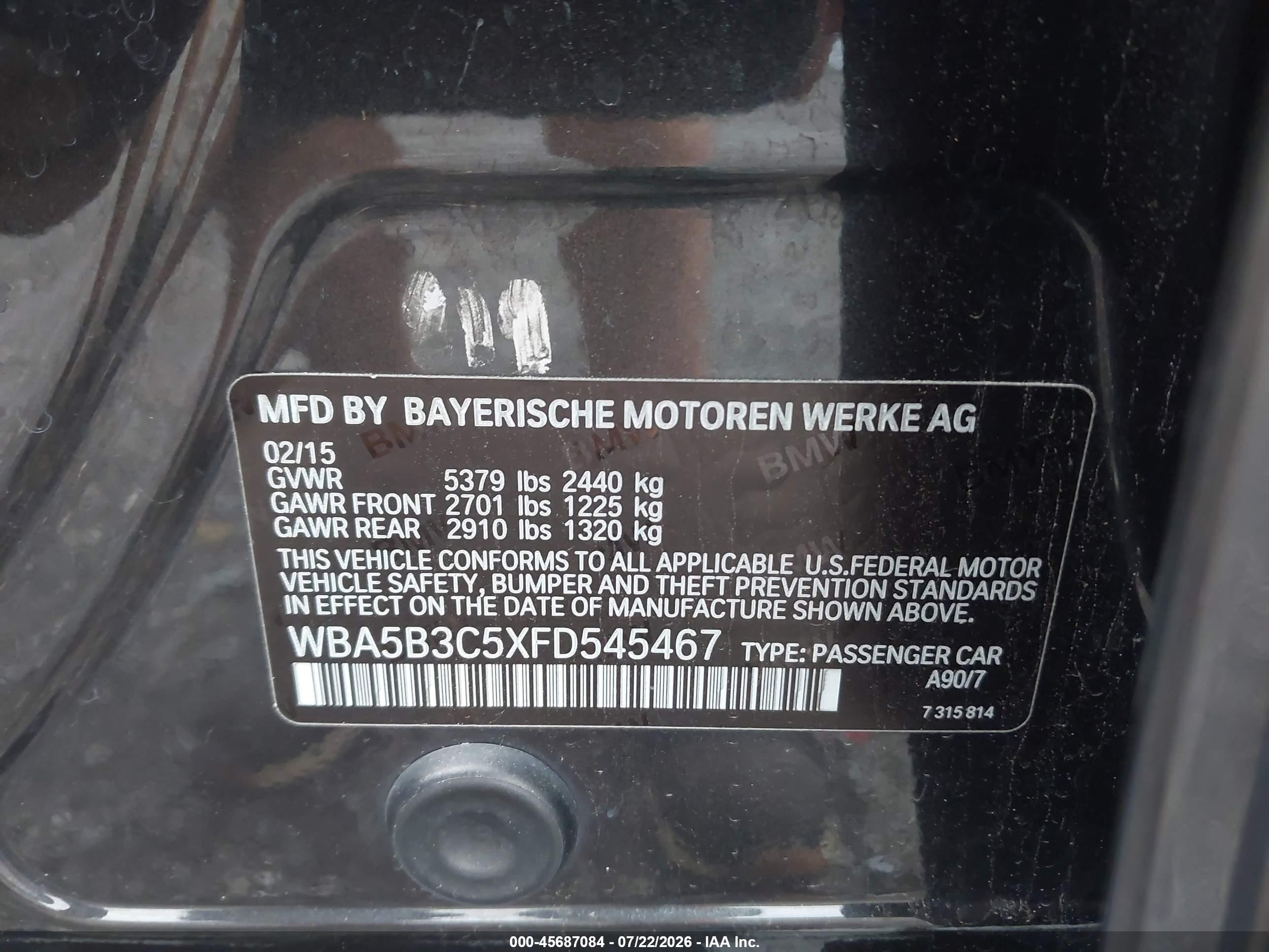 2015 Bmw 535i Xdrive Gray vin: WBA5B3C5XFD545467