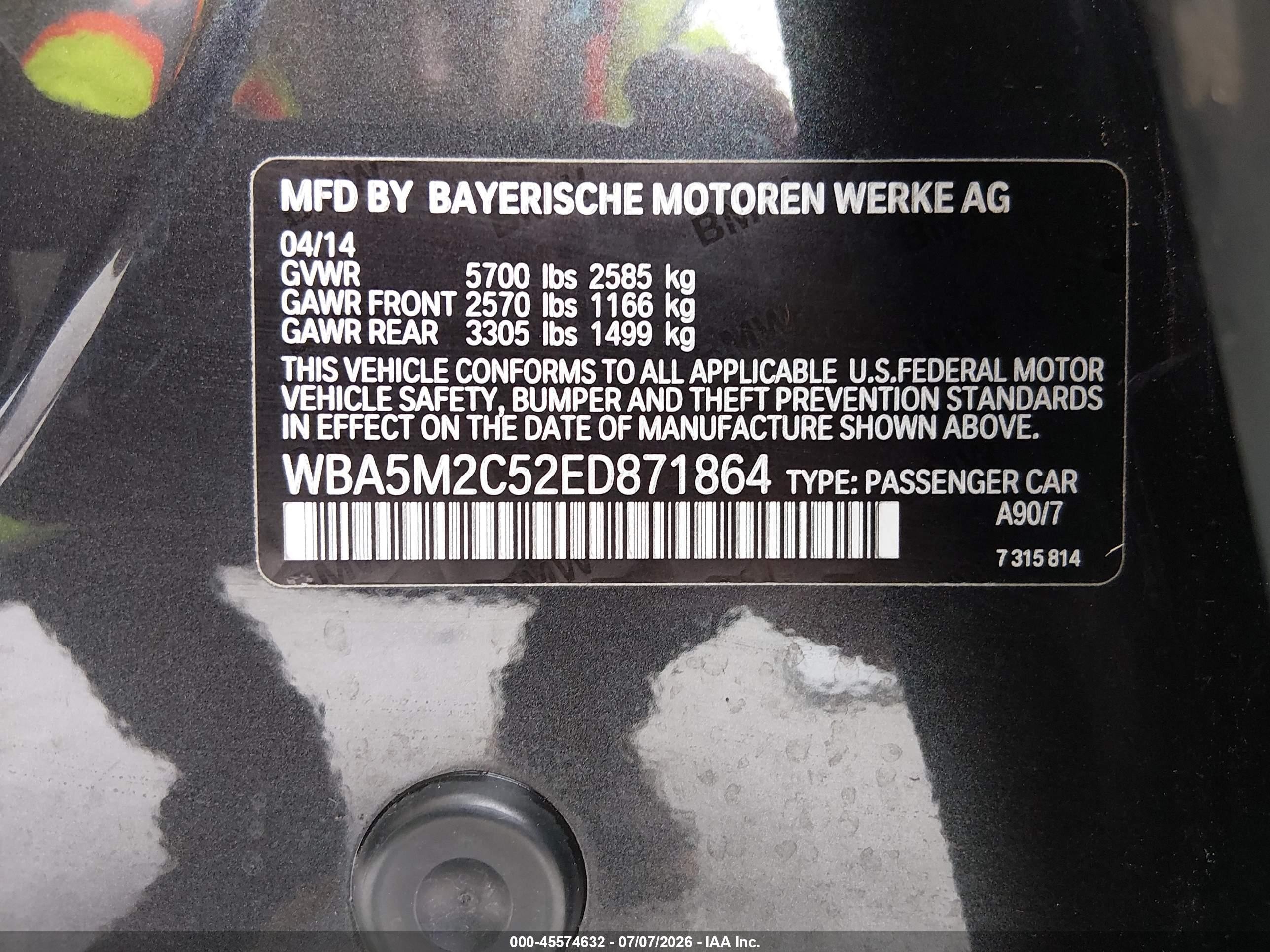 2014 Bmw 535i Gran Turismo   Black vin: WBA5M2C52ED871864