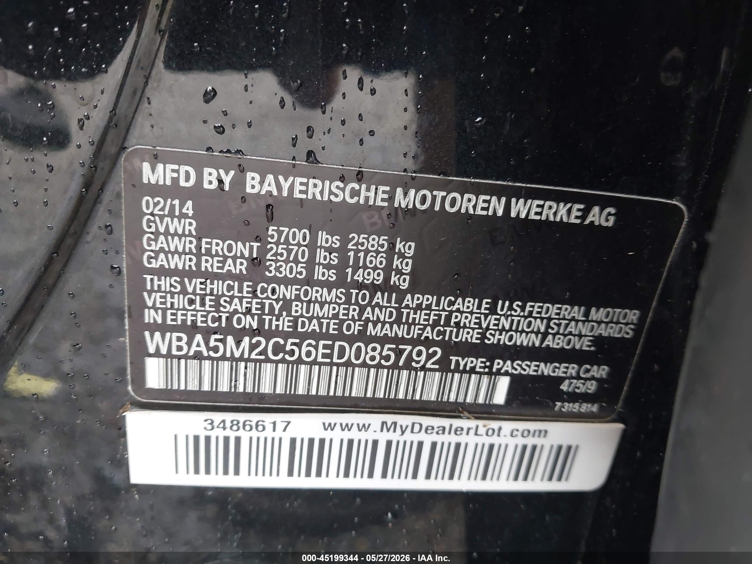 2014 Bmw 535i Gran Turismo   Black vin: WBA5M2C56ED085792