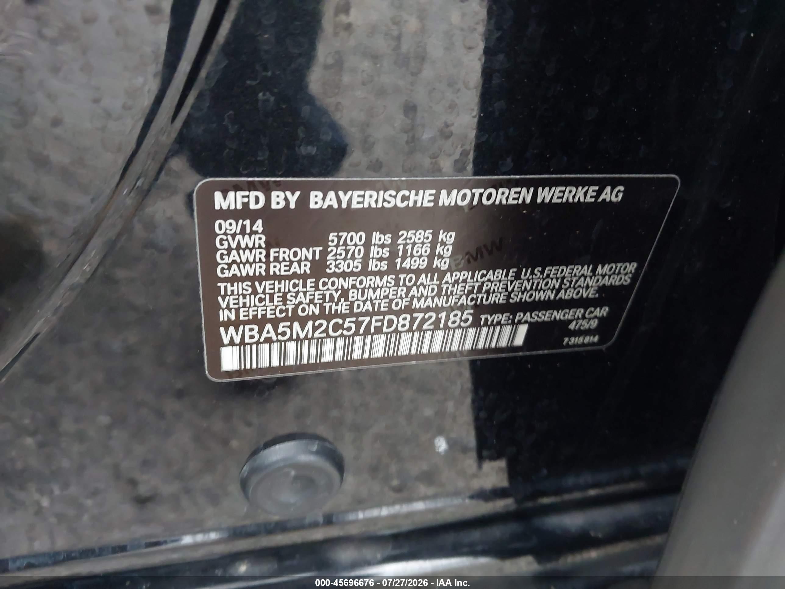 2015 Bmw 535i Gran Turismo   Black vin: WBA5M2C57FD872185