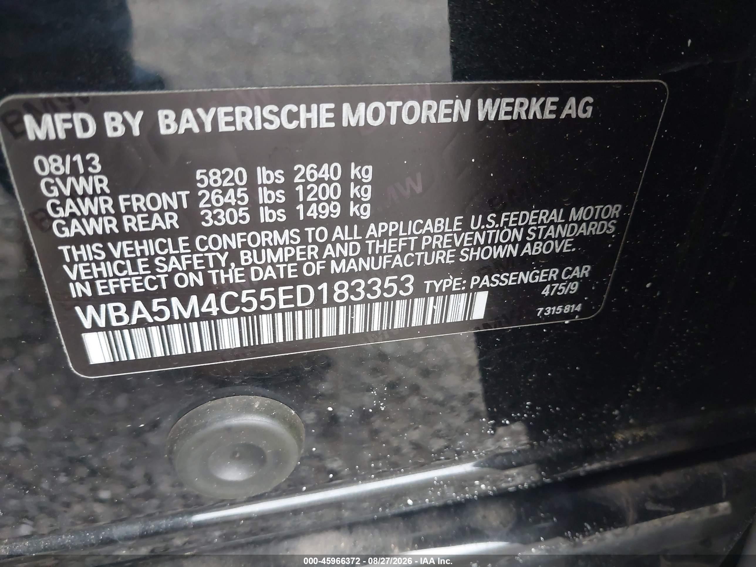 2014 Bmw 535i Gran Turismo Xdrive Черный vin: WBA5M4C55ED183353