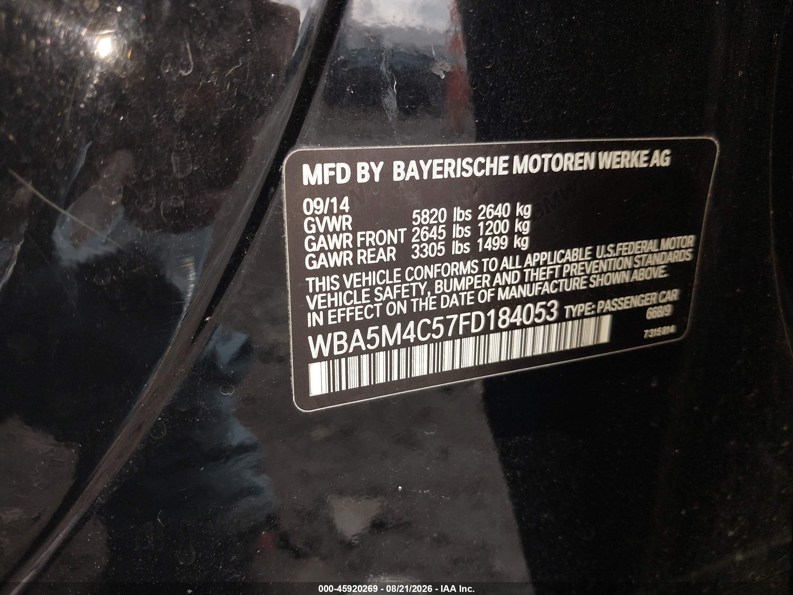 2015 Bmw 535i Gran Turismo Xdrive Черный vin: WBA5M4C57FD184053