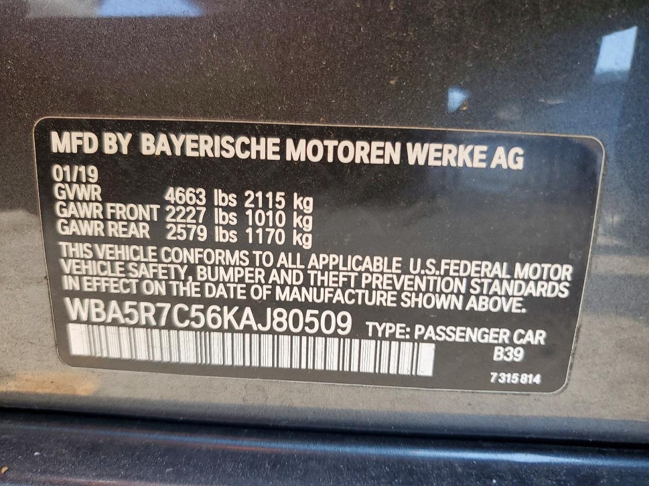 2019 Bmw 330xi Charcoal vin: WBA5R7C56KAJ80509