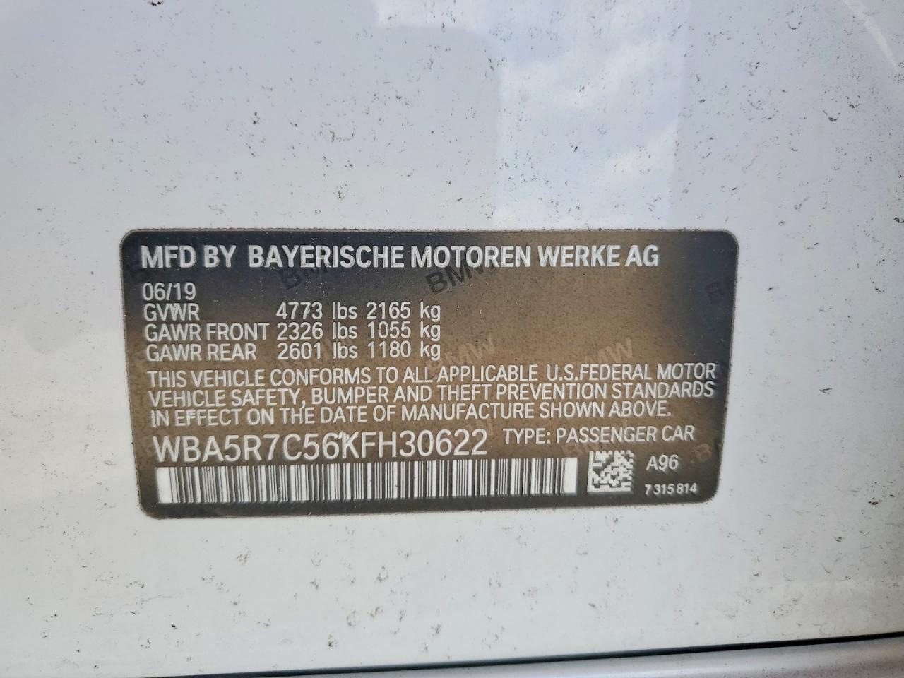 2019 Bmw 330xi White vin: WBA5R7C56KFH30622
