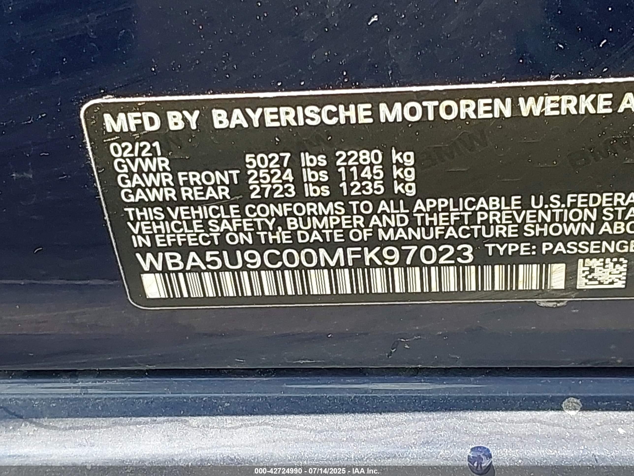 2021 Bmw 3 Series M340i Xdrive Blue vin: WBA5U9C00MFK97023