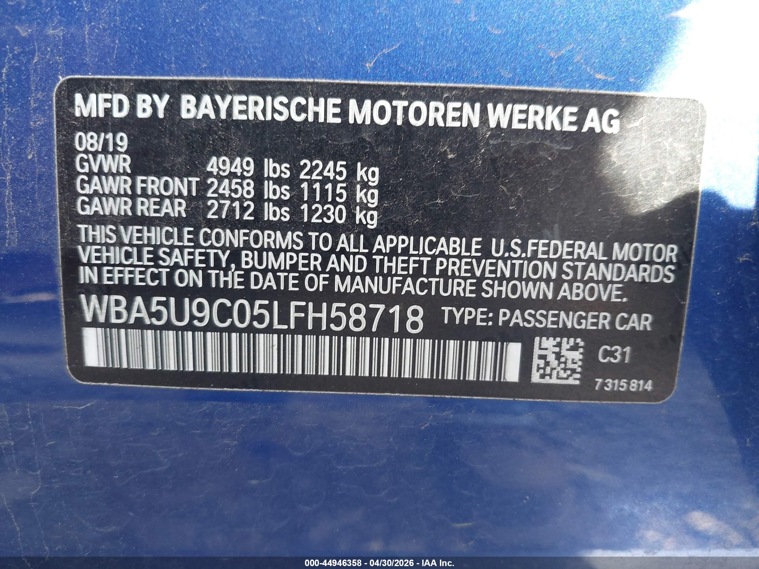 2020 Bmw M340i M340i Xdrive Blue vin: WBA5U9C05LFH58718