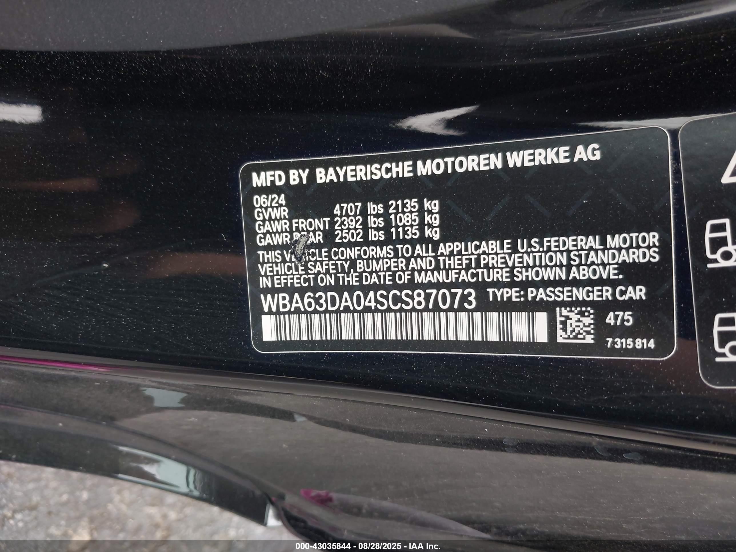 2025 Bmw 4 Series 430i Xdrive Black vin: WBA63DA04SCS87073