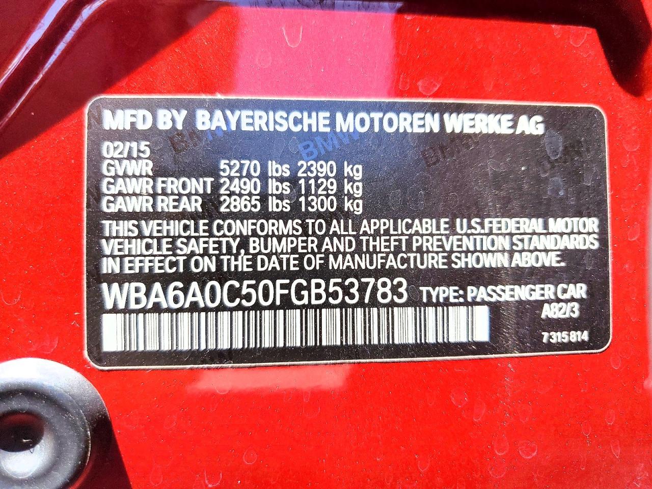 2015 Bmw 640 I Gran Coupe Red vin: WBA6A0C50FGB53783