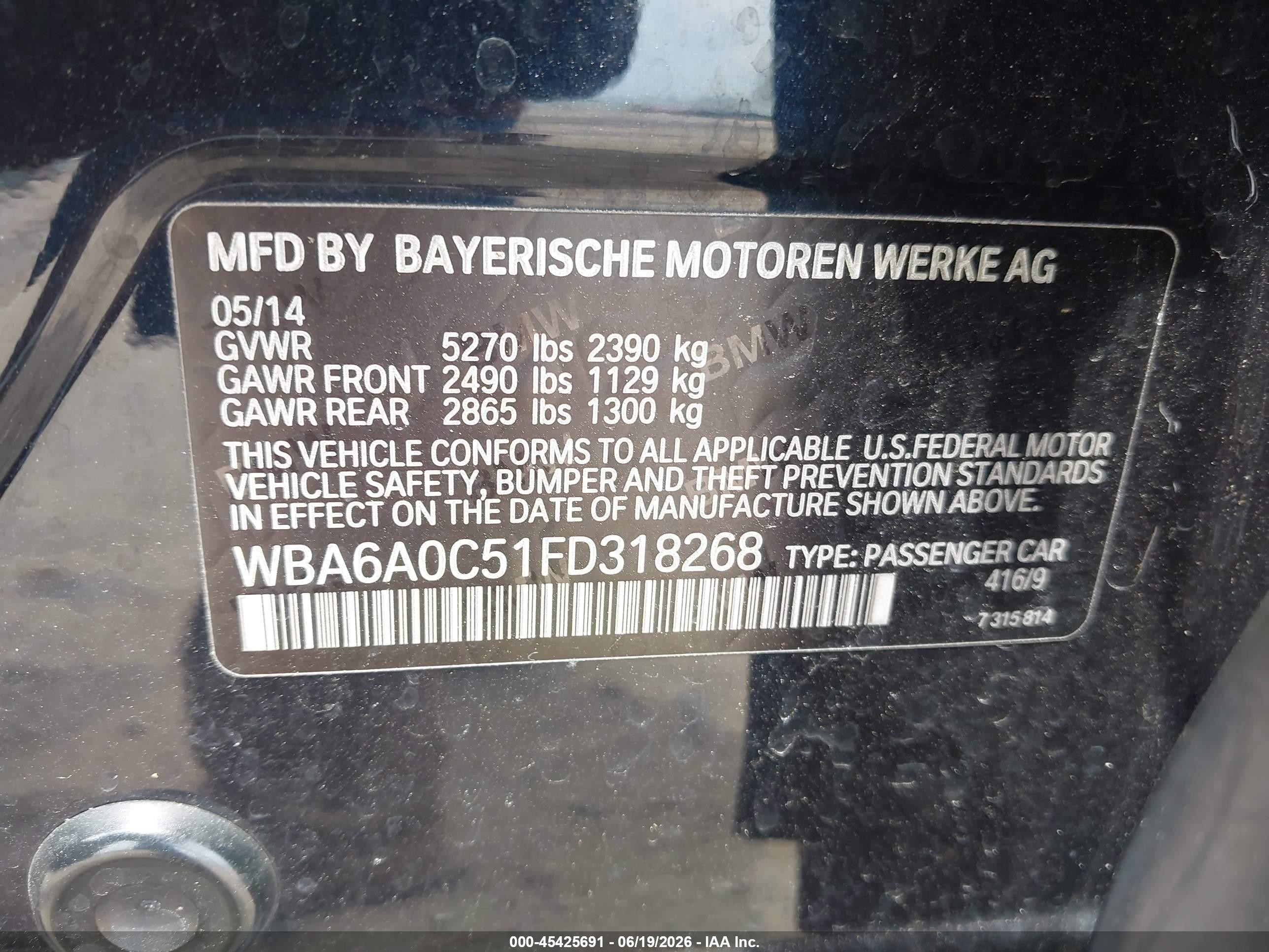 2015 Bmw 640i Gran Coupe   Black vin: WBA6A0C51FD318268