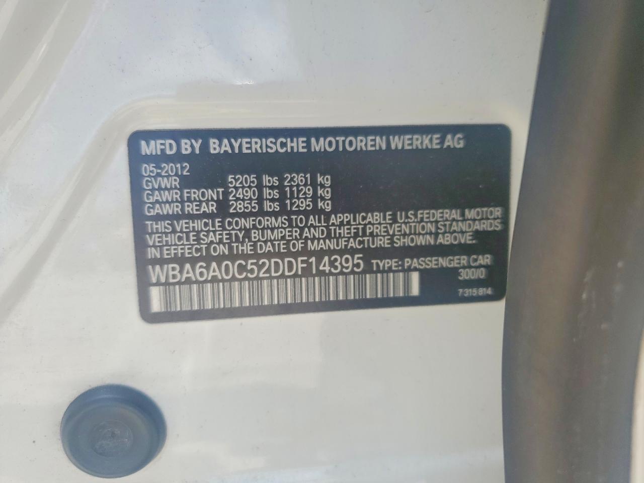 2013 Bmw 640 I White vin: WBA6A0C52DDF14395