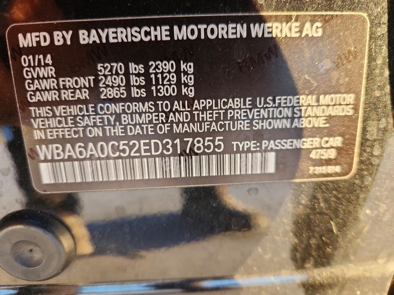 2014 Bmw 640 I Gran Coupe Black vin: WBA6A0C52ED317855