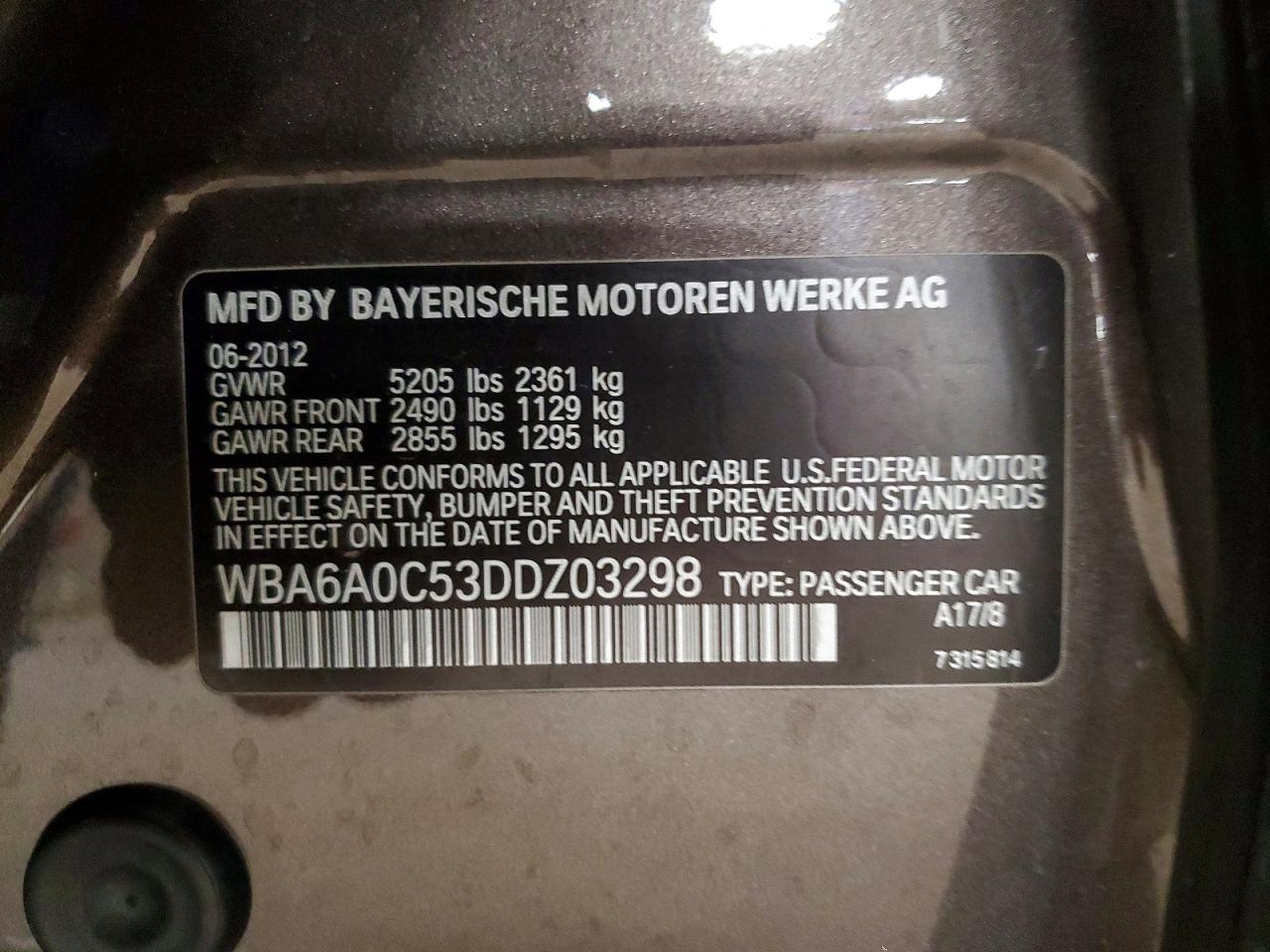 2013 Bmw 640 I Charcoal vin: WBA6A0C53DDZ03298