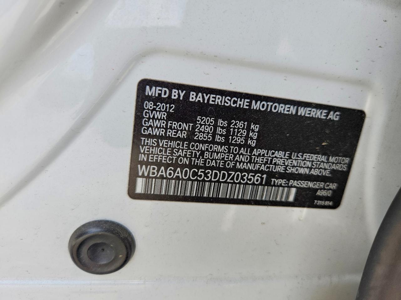 2013 Bmw 640 I White vin: WBA6A0C53DDZ03561