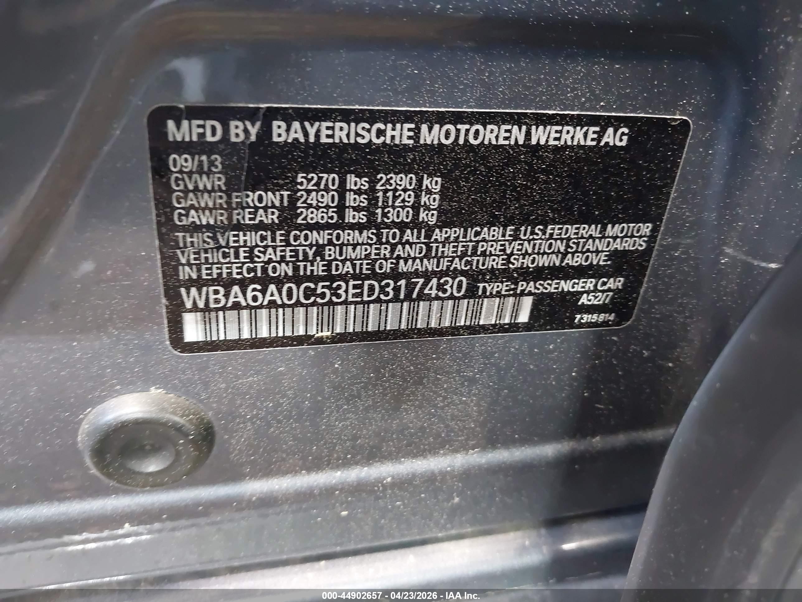 2014 Bmw 640i Gran Coupe Gray vin: WBA6A0C53ED317430