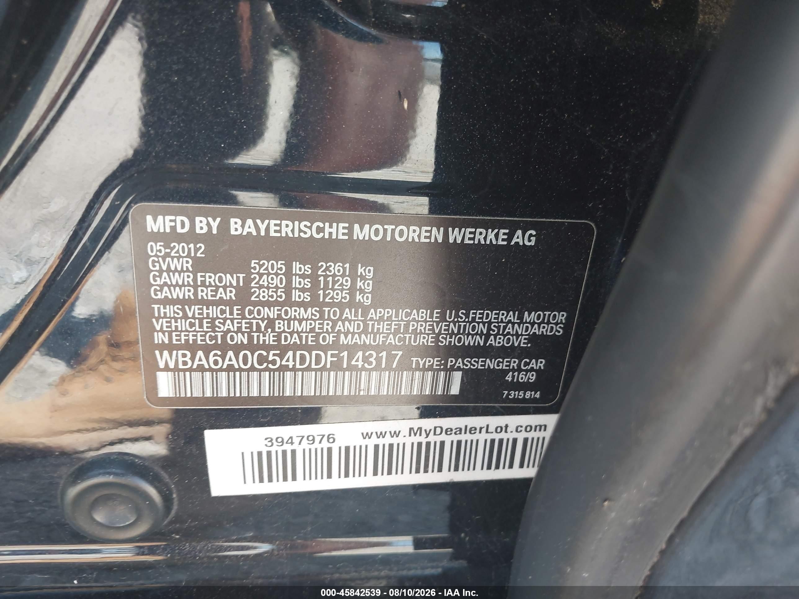 2013 Bmw 640i Gran Coupe Черный vin: WBA6A0C54DDF14317