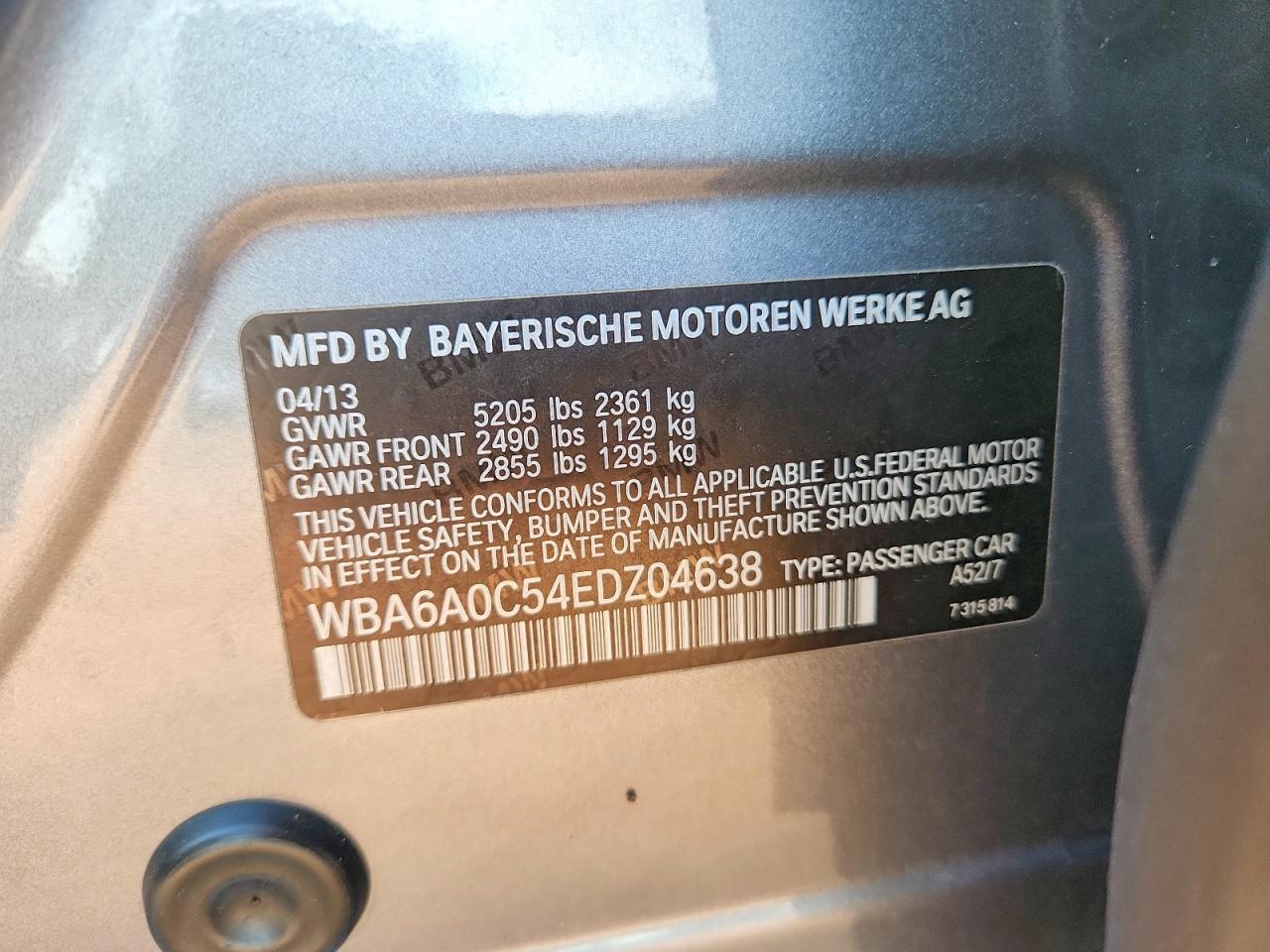 2014 Bmw 640 I Gran Coupe Gray vin: WBA6A0C54EDZ04638