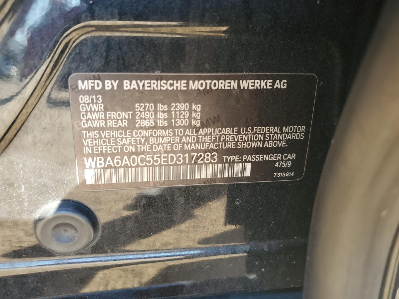 2014 Bmw 640 I Gran Coupe Black vin: WBA6A0C55ED317283