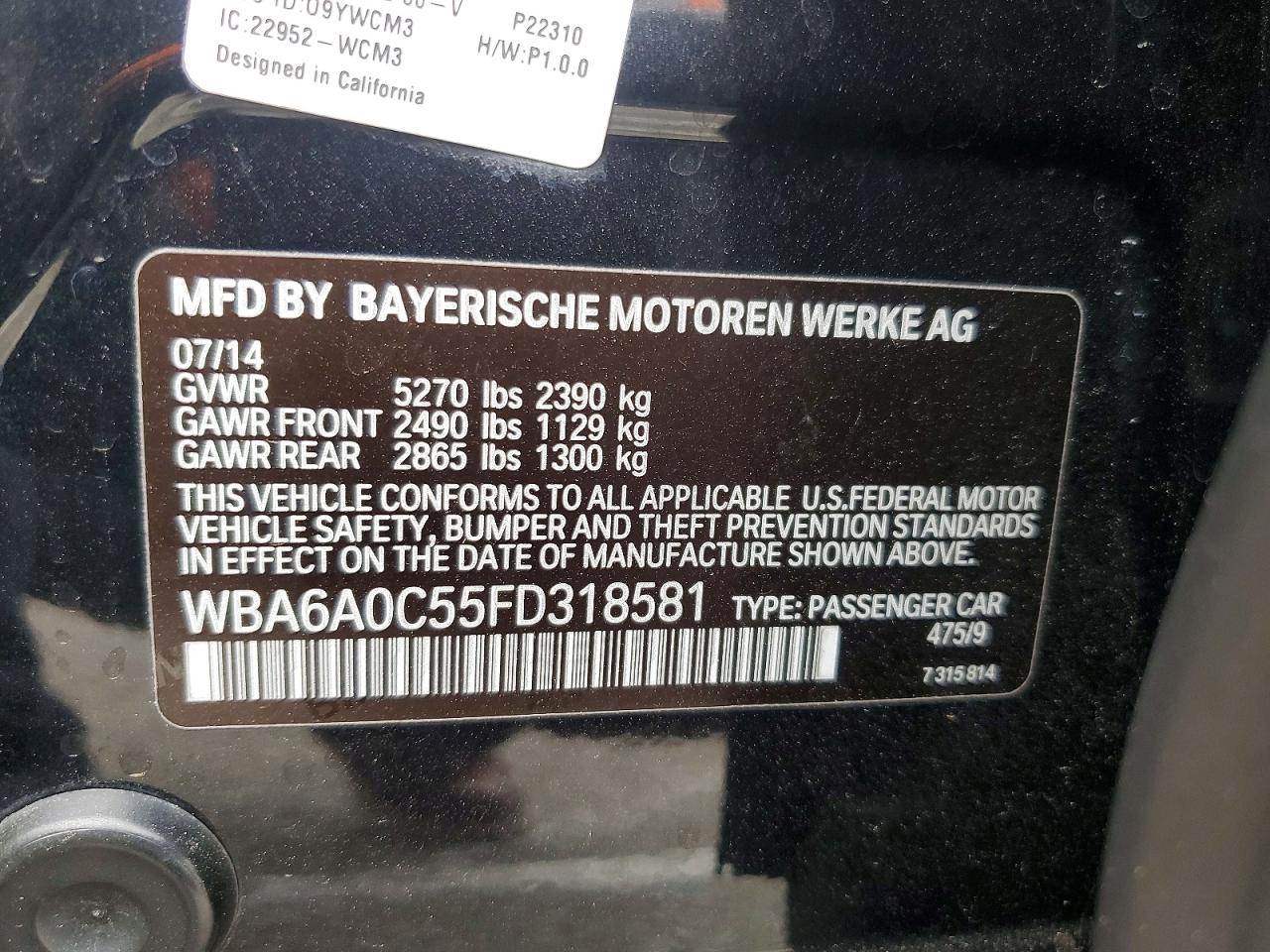 2015 Bmw 640 I Gran Coupe Черный vin: WBA6A0C55FD318581