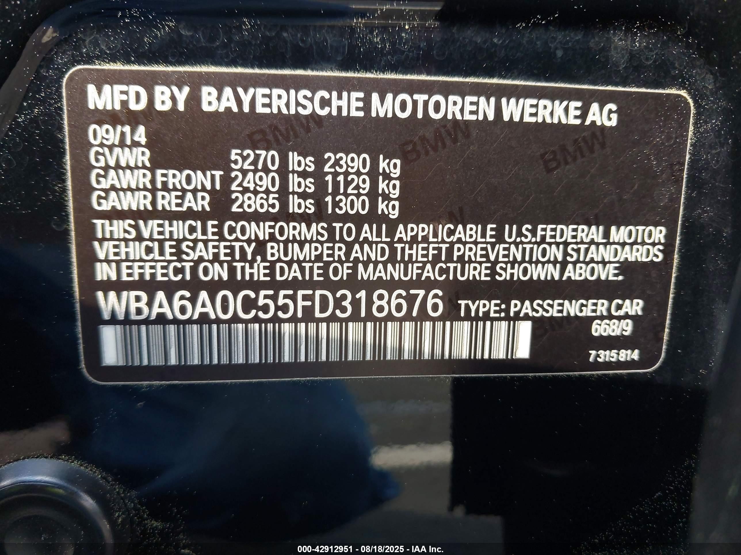 2015 Bmw 640i Gran Coupe   Black vin: WBA6A0C55FD318676