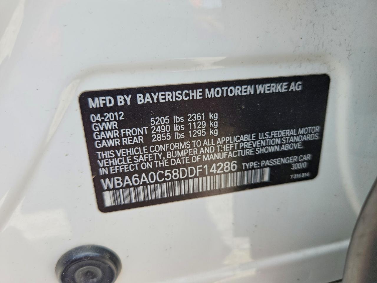 2013 Bmw 640 I White vin: WBA6A0C58DDF14286